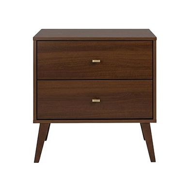 Mid Century Modern Cherry Nightstand with Two Drawers and Laminated Finish