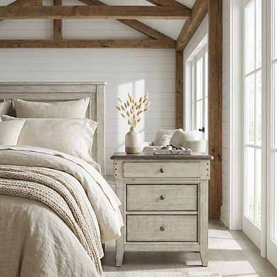 Nightstand with Charging Station and Weathered Linen Touch