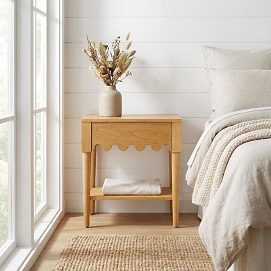 Nightstand with Soft Close Drawers and Rubberwood Legs