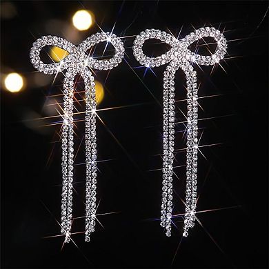ZUQIETA Rhinestone Bow Earrings - Statement Stud & Dangle Drops for Women