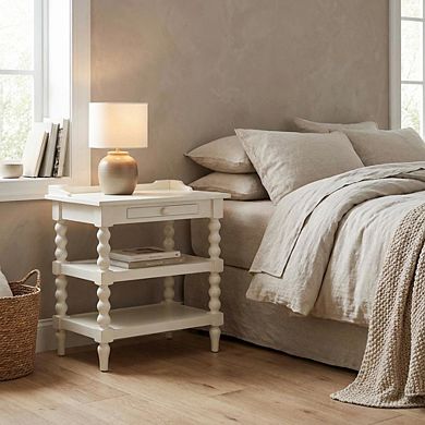 Antique White Nightstand with Hardwood Solids and Oak Veneers