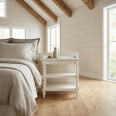 Antique White Nightstand with Hardwood Solids and Oak Veneers