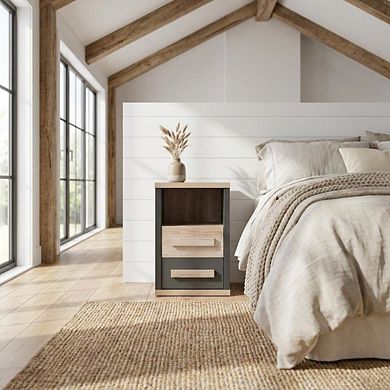 Two-Tone Bedroom Nightstand with 2 Drawers and Contemporary Style