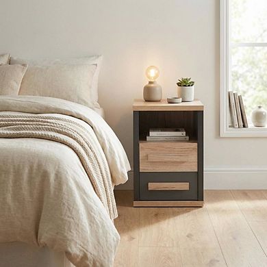 Two-Tone Bedroom Nightstand with 2 Drawers and Contemporary Style