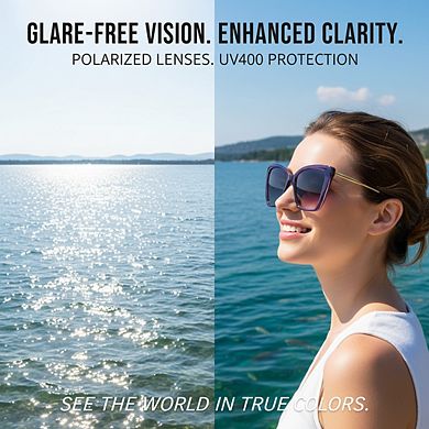 Trendy Polarized Sunglasses For Women Retro Womens Oversized Square Cat Eye Sun Glasses UV Protectio