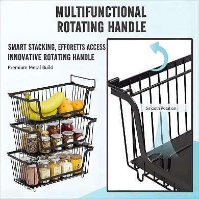 Stackable Wire Baskets Set for Pantry and Countertop Storage