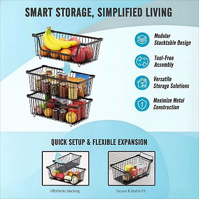 Stackable Wire Baskets Set for Pantry and Countertop Storage