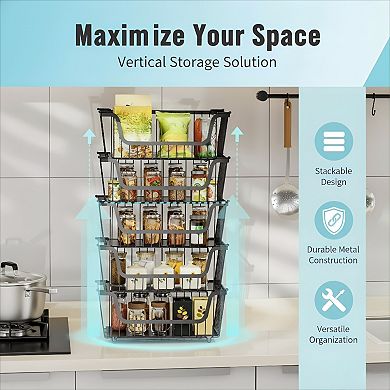 Stackable Wire Baskets Set for Pantry and Countertop Storage