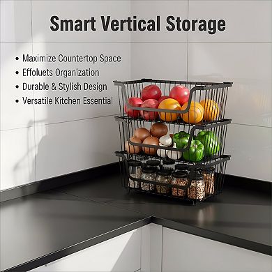 Stackable Wire Baskets Set for Pantry and Countertop Storage