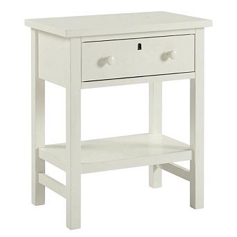 Antique White Nightstand with 1 Drawer and Casual Distressed Finish
