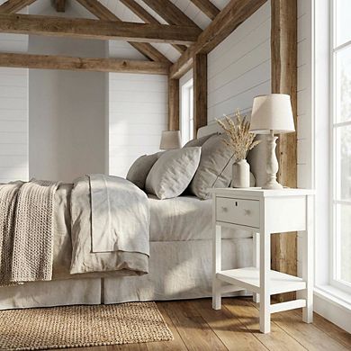 Antique White Nightstand with 1 Drawer and Casual Distressed Finish