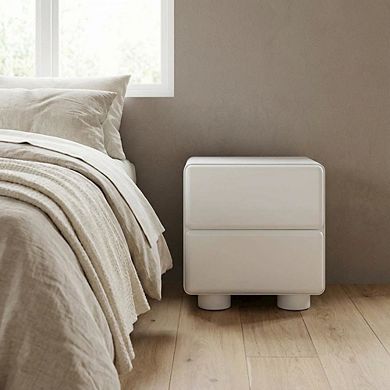 Nightstand with Rubberwood Legs and Spacious Drawer Storage