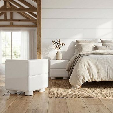 Nightstand with Rubberwood Legs and Spacious Drawer Storage