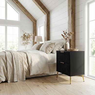 Nightstand with Modern Design and Center Drawer Glide Mechanism