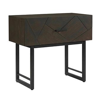Smoke Oak Nightstand with Single Drawer and Black Metal Legs