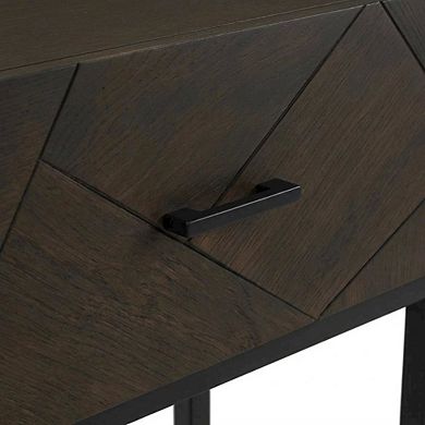 Smoke Oak Nightstand with Single Drawer and Black Metal Legs