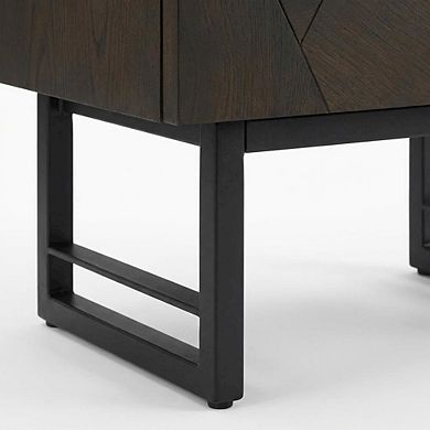 Smoke Oak Nightstand with Single Drawer and Black Metal Legs