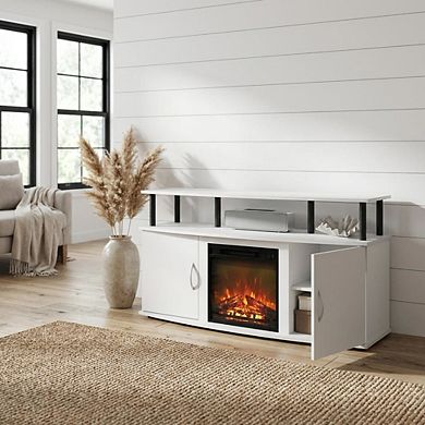 FurniFact Fireplace Entertainment Center, Doors, Storage Cabinet, 55-Inch TVs