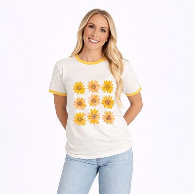 Sunflowers Stacked - Women's Ringer Graphic T-Shirt