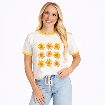 Sunflowers Stacked - Women's Ringer Graphic T-Shirt