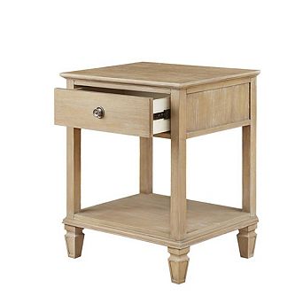Rustic Brown Nightstand with Rubber Wood Frame and Metal Accents for Bedroom