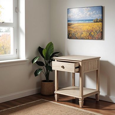 Rustic Brown Nightstand with Rubber Wood Frame and Metal Accents for Bedroom