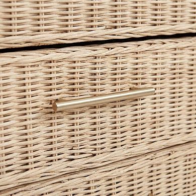 Japandi Sun Bleached Rattan Nightstand with 3 Drawers and Natural Finish