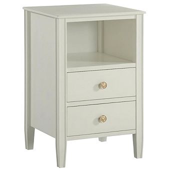 Antique White Nightstand with 2-Drawer Storage and Traditional Design