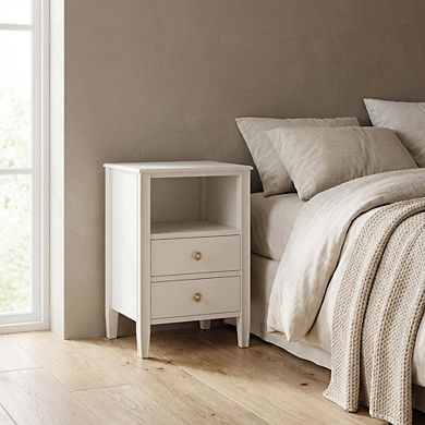 Antique White Nightstand with 2-Drawer Storage and Traditional Design