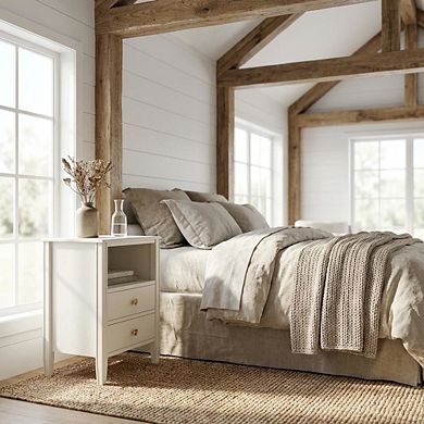 Antique White Nightstand with 2-Drawer Storage and Traditional Design