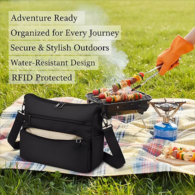 RFID Fabric Crossbody Bag Nylon Multi Pocket for Travel