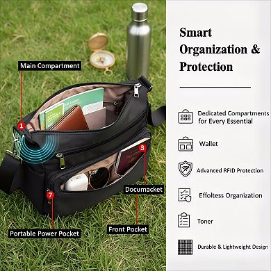 RFID Fabric Crossbody Bag Nylon Multi Pocket for Travel