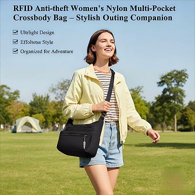 RFID Fabric Crossbody Bag Nylon Multi Pocket for Travel
