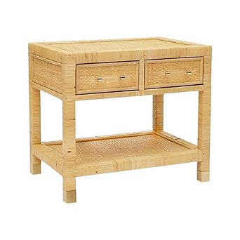 Rattan Nightstand with Legs and Storage Compartments