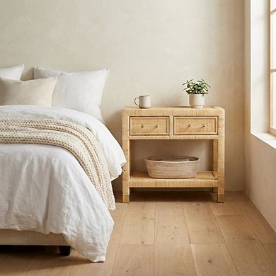 Rattan Nightstand with Legs and Storage Compartments