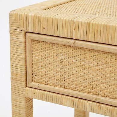 Rattan Nightstand with Legs and Storage Compartments