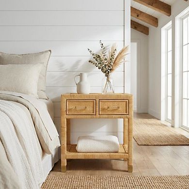 Rattan Nightstand with Legs and Storage Compartments