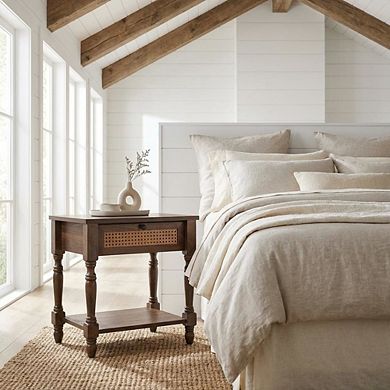 Nightstand with Rattan Accents and Wooden Legs