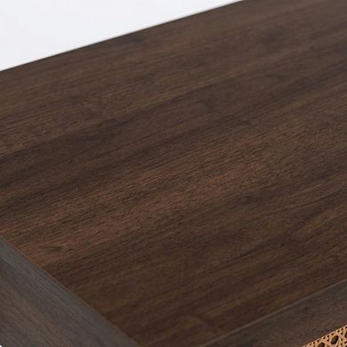 Nightstand with Rattan Accents and Wooden Legs