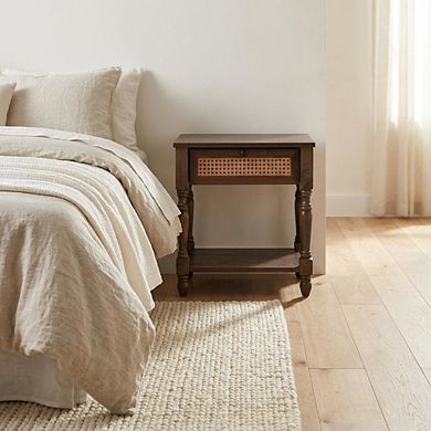 Nightstand with Rattan Accents and Wooden Legs