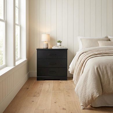 Nightstand for Bedroom with 3 Drawers, Laminate Finish and Farmhouse Style