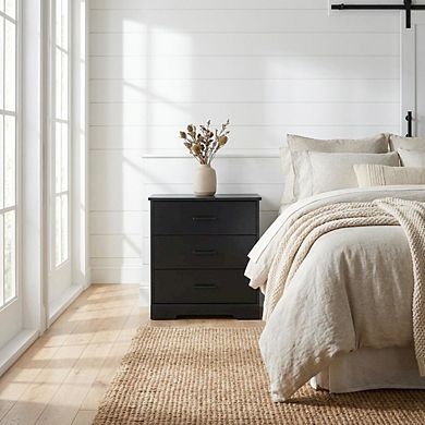 Nightstand for Bedroom with 3 Drawers, Laminate Finish and Farmhouse Style