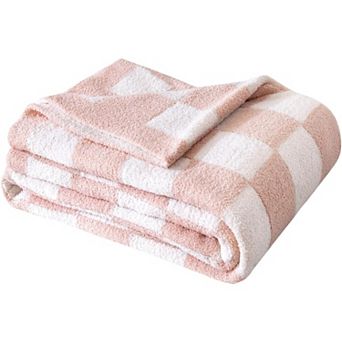 Cozy Knit Throw Blanket Checkered Design for Sofa Decor