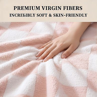 Cozy Knit Throw Blanket Checkered Design for Sofa Decor