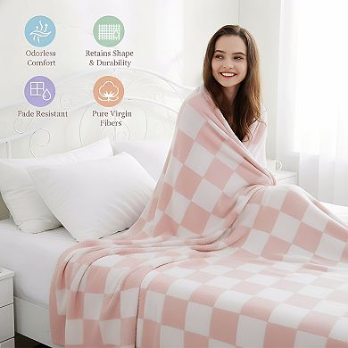 Cozy Knit Throw Blanket Checkered Design for Sofa Decor