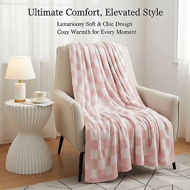 Cozy Knit Throw Blanket Checkered Design for Sofa Decor