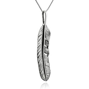 ZUQIETA Sterling Silver Feather Pendant Necklace
