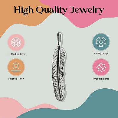 ZUQIETA Sterling Silver Feather Pendant Necklace