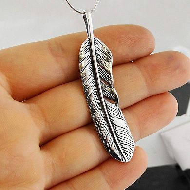 ZUQIETA Sterling Silver Feather Pendant Necklace