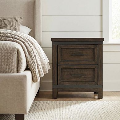 Nightstand with 2 Drawers and Saw Cut Finish